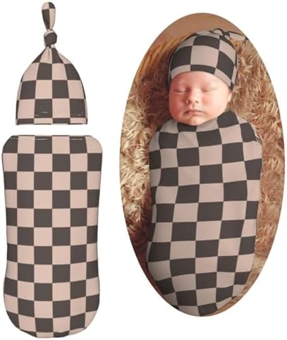 KiuLoam Coffee Brown Checkered Plaid Swaddle Blanket Set