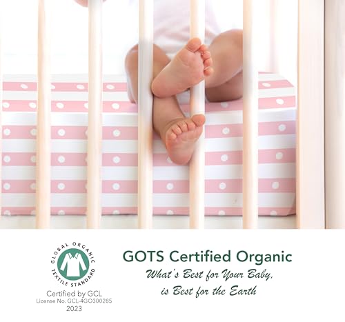 Cambria Baby Organic Cotton Fitted Sheets with Pink Stripes 1