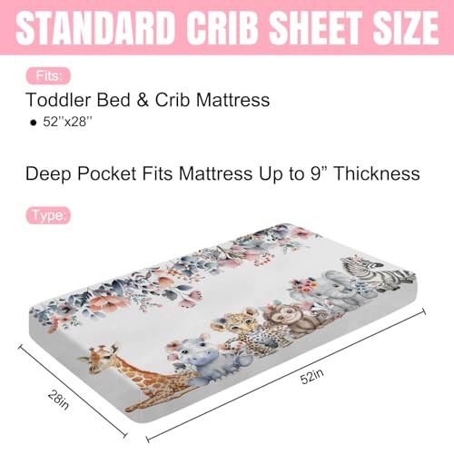 Jungle Safari Animals Boho Floral Crib Sheet 52x28 1
