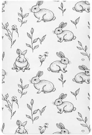 ALAZA Rabbit Black White Graffiti Crib Sheet for Boys and Girls