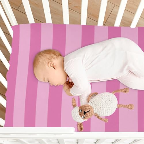 Dark Light Pink Stripes Fitted Crib Sheets for Baby Toddler