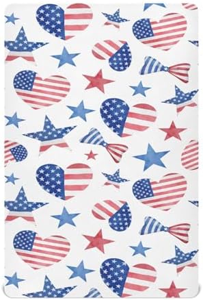KICPOAY American Flag Bows Crib Sheets for Baby Toddler