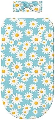 OLGCZM Baby Swaddle with Headband Set - Daisy Flower Blue