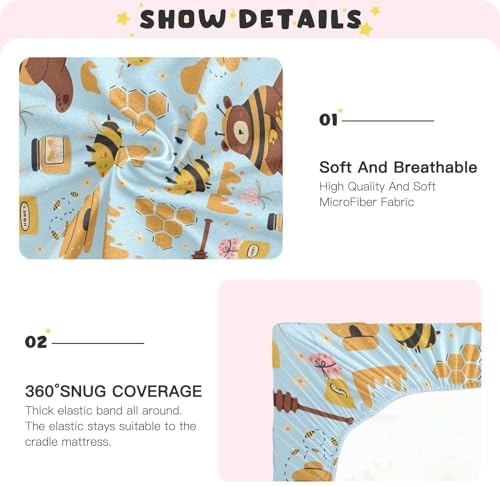 KICPOAY Fitted Crib Sheets with Bees and Bear Pattern