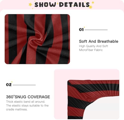 KICPOAY Red and Black Stripes Crib Sheet for Baby