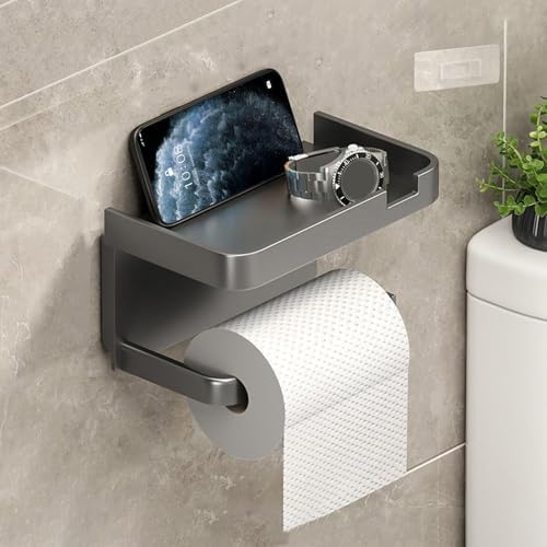 Wall Mount Toilet Paper Holder with Shelf and Storage