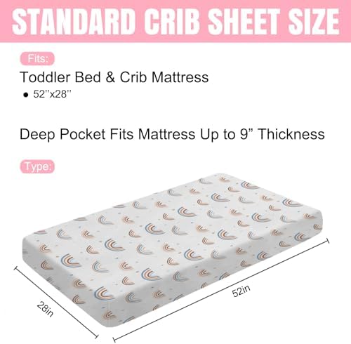Hwmmbh Rainbow Crib Sheet 52x28 Cute Rainbow Drops Stretchy Fitted