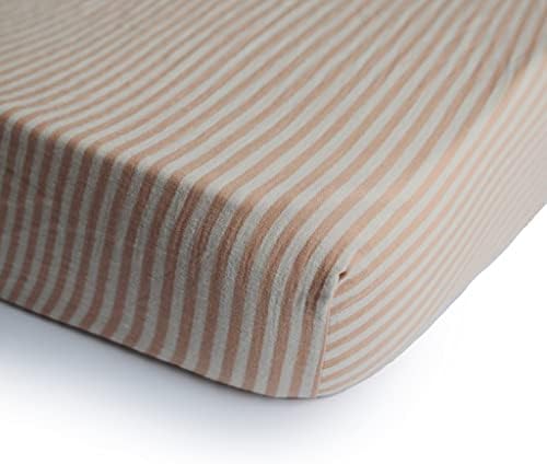 Mushie Extra Soft Muslin Mini Crib Sheet Natural Stripe