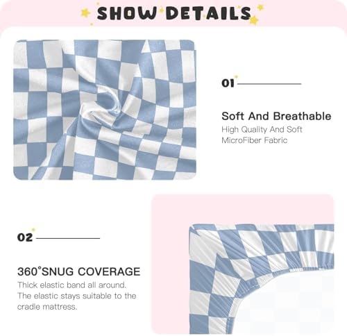 VIGTRO Blue and White Check Crib Sheets for Boys Girls
