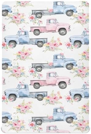 ALAZA Baby Crib Sheets White Background with Flowers Pattern