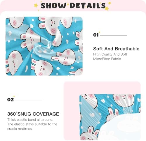 Cute Rabbit Face and Hearts Blue Crib Sheets for Baby
