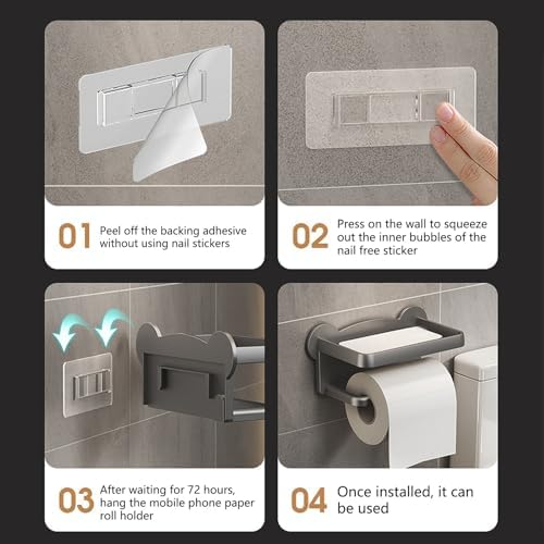 Toilet Paper Holder with Phone Shelf - No Drilling Wall Mount Modern Design