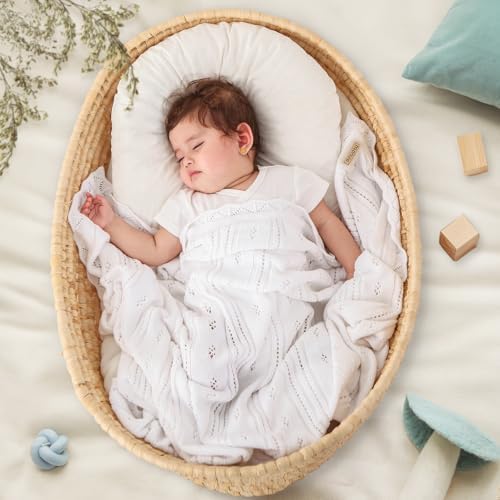 Pinuotu Cotton Pointelle Baby Blanket - Ultra Soft Breathable 31x40 Inches