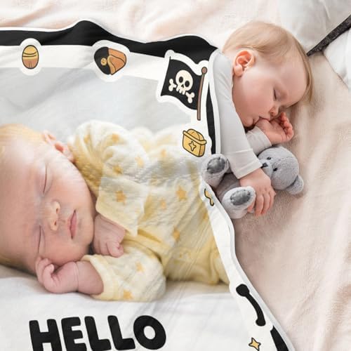 Custom Cute Baby Photo Pirate Boat Blanket 30x40in