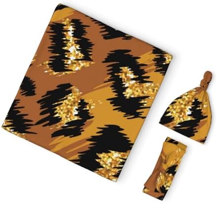 Rose Gold Glitter Swaddle Blanket Set with Headband and Beanie Hat