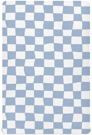 VIGTRO Blue and White Check Crib Sheets for Boys Girls