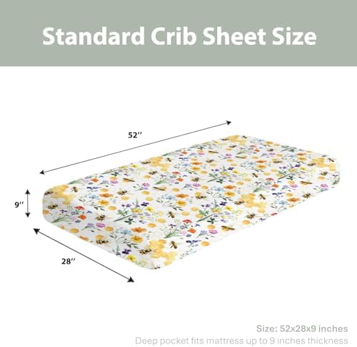 Boho Wildflower Bees Honeycomb Crib Sheet 52x28Inch
