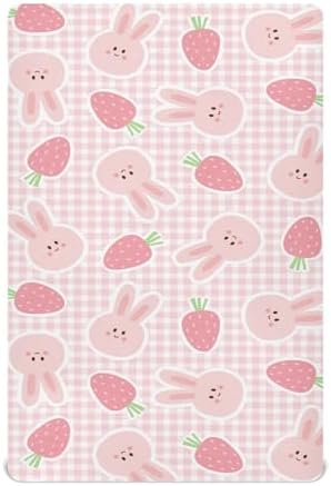 KICPOAY Fitted Crib Sheets with Strawberry Rabbit Pattern