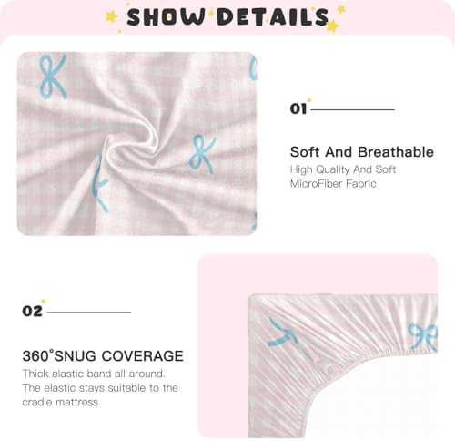 Pink Checkered Blue Crib Sheets for Baby Toddler