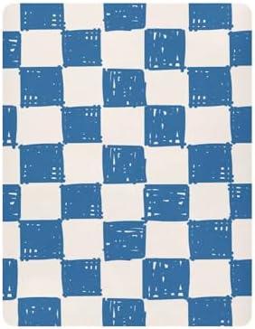 KICPOAY Fitted Crib Sheet Light Blue Checkerboard Doodle Stretchy