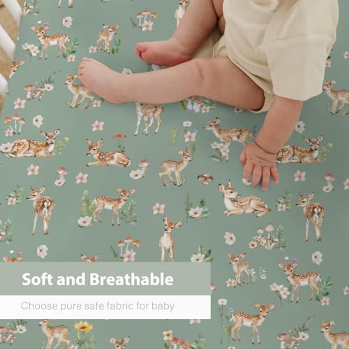 Deer Flowers Fawn Baby Crib Sheet 52x28x9 Inches
