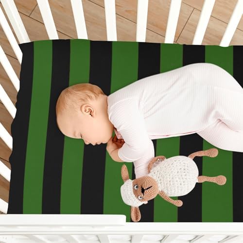KICPOAY Green Black Stripes Crib Sheets Stretchy Playard Sheets for Baby Toddler