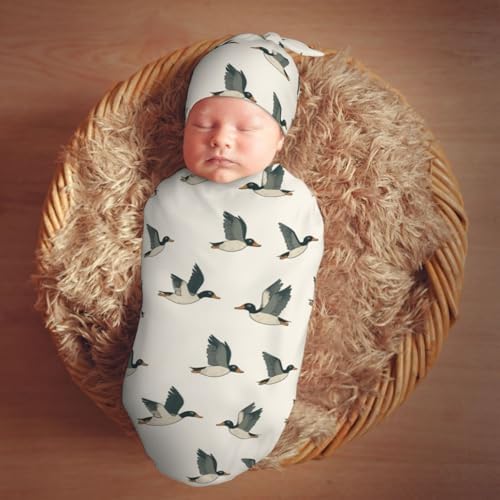Muishi Cartoon Mallard Duck Flying Swaddle Blanket and Hat Set