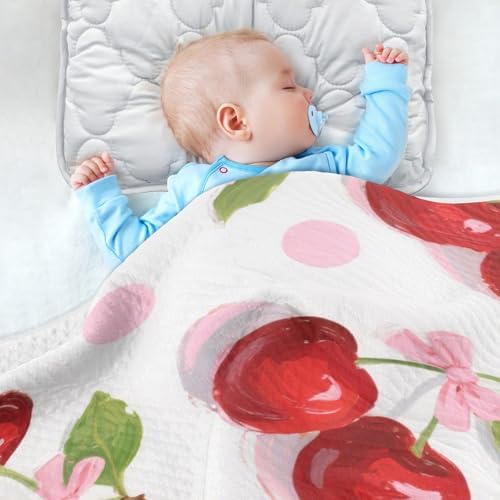 Sanluoli Waffle Blanket 30x40in Red Cherry Bow
