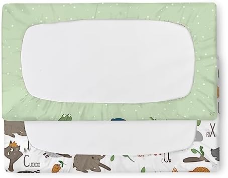 Custom Green Crib Sheets with Cartoon Animals Design