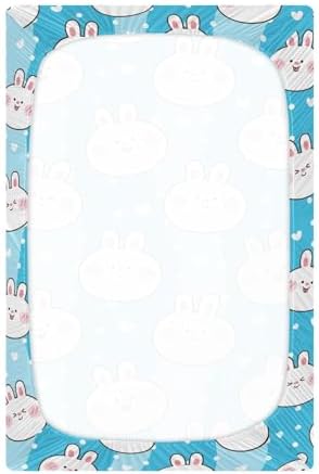 Cute Rabbit Face and Hearts Blue Crib Sheets for Baby