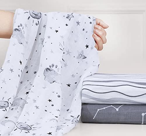 Little Grape Land Muslin Swaddle Blankets 47x47 3 Pack StarsGrey