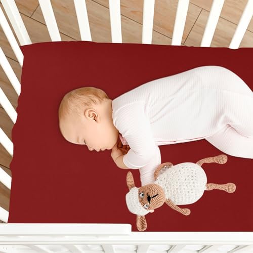 KEIGE Maroon Crib Sheet for Baby Bedding