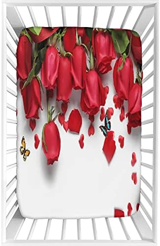 XISUNYA Red Roses Heart Shape Crib Sheet Set 28x52