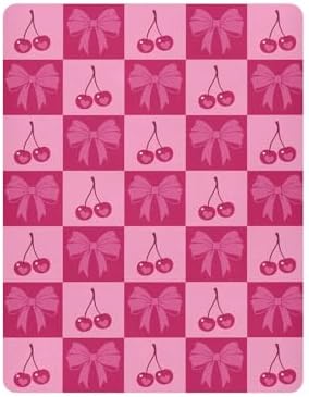 KICPOAY Checkered Pink Cherries Bows Crib Sheets 1