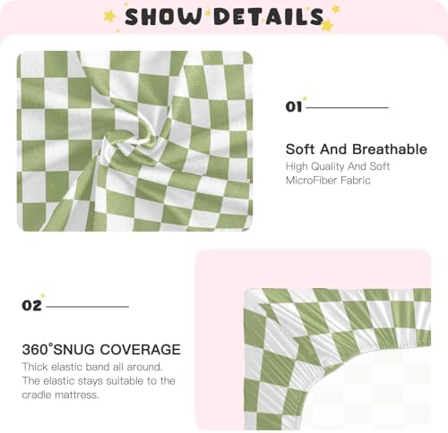 KICPOAY Fitted Crib Sheets Light Green Checkerboard