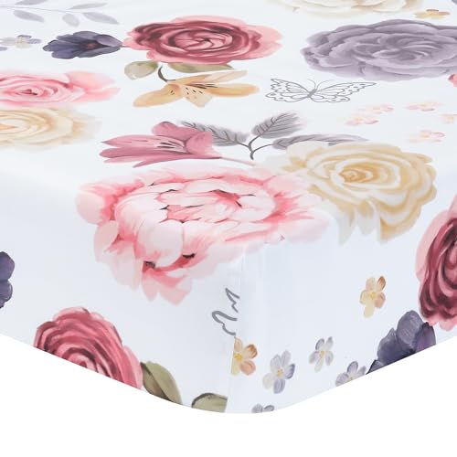 Lambs Ivy Secret Garden Floral Cotton Crib Sheet - White