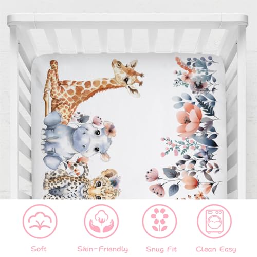 Jungle Safari Animals Boho Floral Crib Sheet 52x28 1