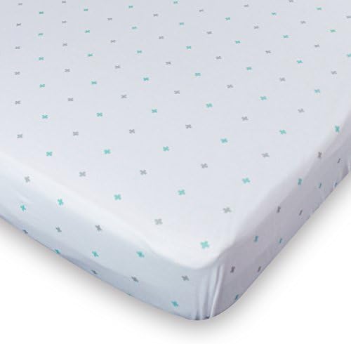 Ziggy Baby Crib Sheet Fitted Jersey Cotton Chevron Cross Blue Grey
