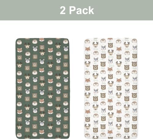 Boho Animals Crib Sheets 2 Pack Bear Deer Bunny Trees Mountain Soft Fitted