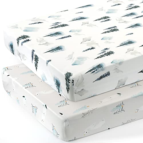 GRSSDER Stretch Jersey Crib Sheets Set 2 Pack Wild Forest Mongooses Design