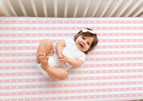 Cambria Baby Organic Cotton Fitted Sheets with Pink Stripes 1