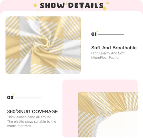 Joisal Vichy Check Yellow Plaid Crib Sheets for Baby Girl