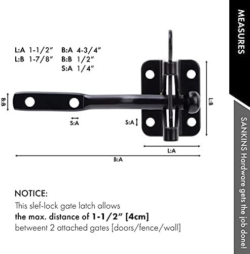 Self Locking Heavy Duty Gate Latch with Gravity Lever Steel Black