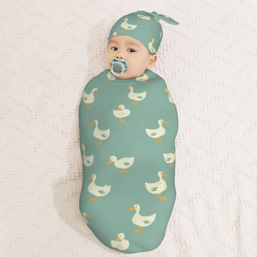 Muishi Kawaii White Goose Swaddle Blanket Beanie Set
