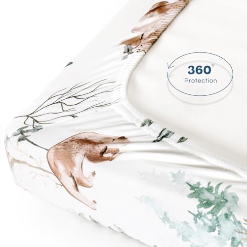 GRSSDER 3-Pack Stretchy Ultra Soft Crib Sheets with Bear and Wolf Print