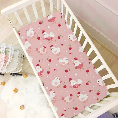 ALAZA Chicken Cherry Pink Crib Sheets for Soft Baby Bedding