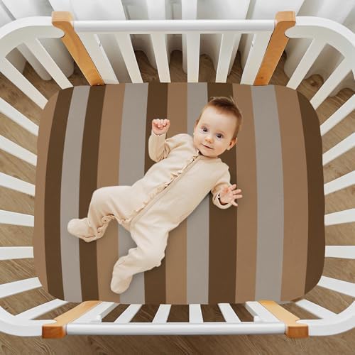 KICPOAY Dark Light Brown Stripes Crib Sheets Playard Sheets for Baby Toddler