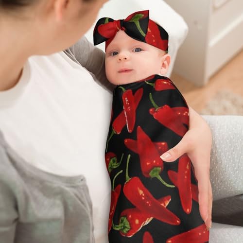 Chili Peppers Newborn Swaddle Blanket with Headband Set