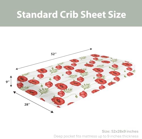 Vintage Red Poppies Crib Sheets 52x28 Inch