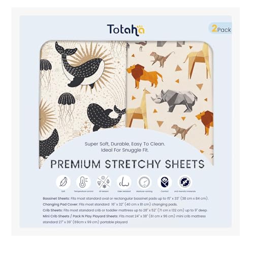 TotAha Premium Stretchy Crib Sheets 2-Pack - Hypoallergenic Silky Comfort